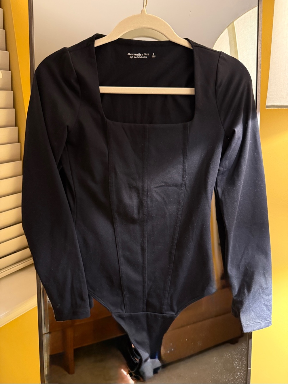 Abercrombie & Fitch Black Long-Sleeve Square-Neck Bodysuit